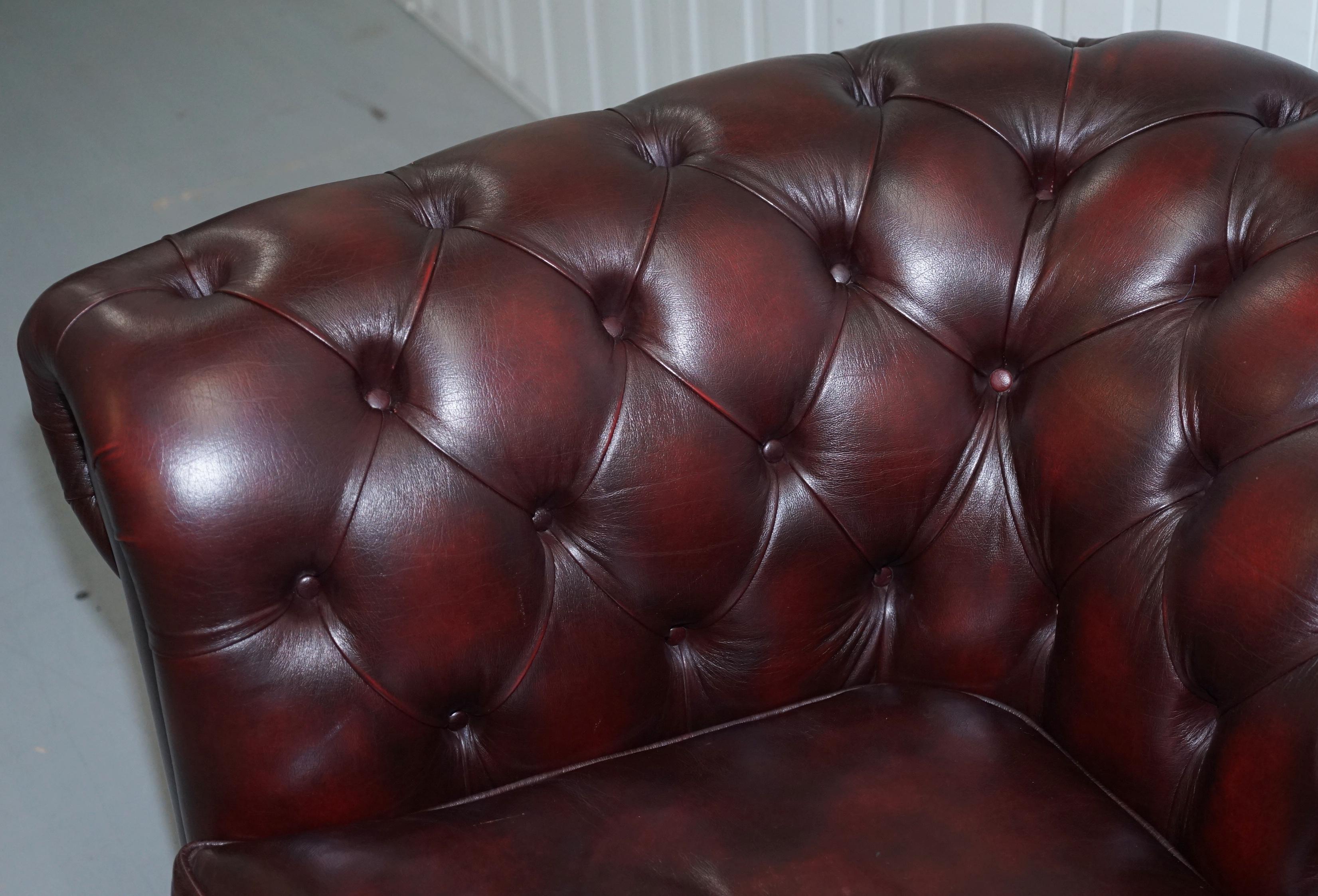 Pair of Feather Filled Cushion Chesterfield Oxblood Leather Club Armchairs 1
