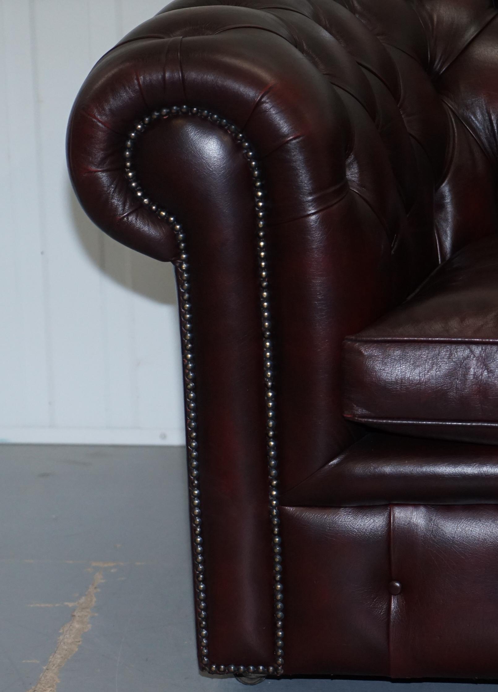 Pair of Feather Filled Cushion Chesterfield Oxblood Leather Club Armchairs 2