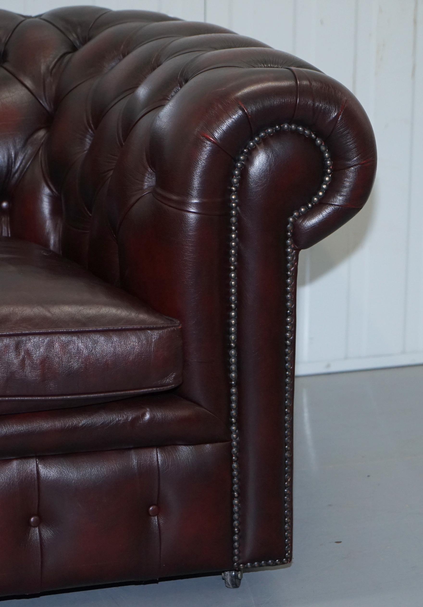 Pair of Feather Filled Cushion Chesterfield Oxblood Leather Club Armchairs 3
