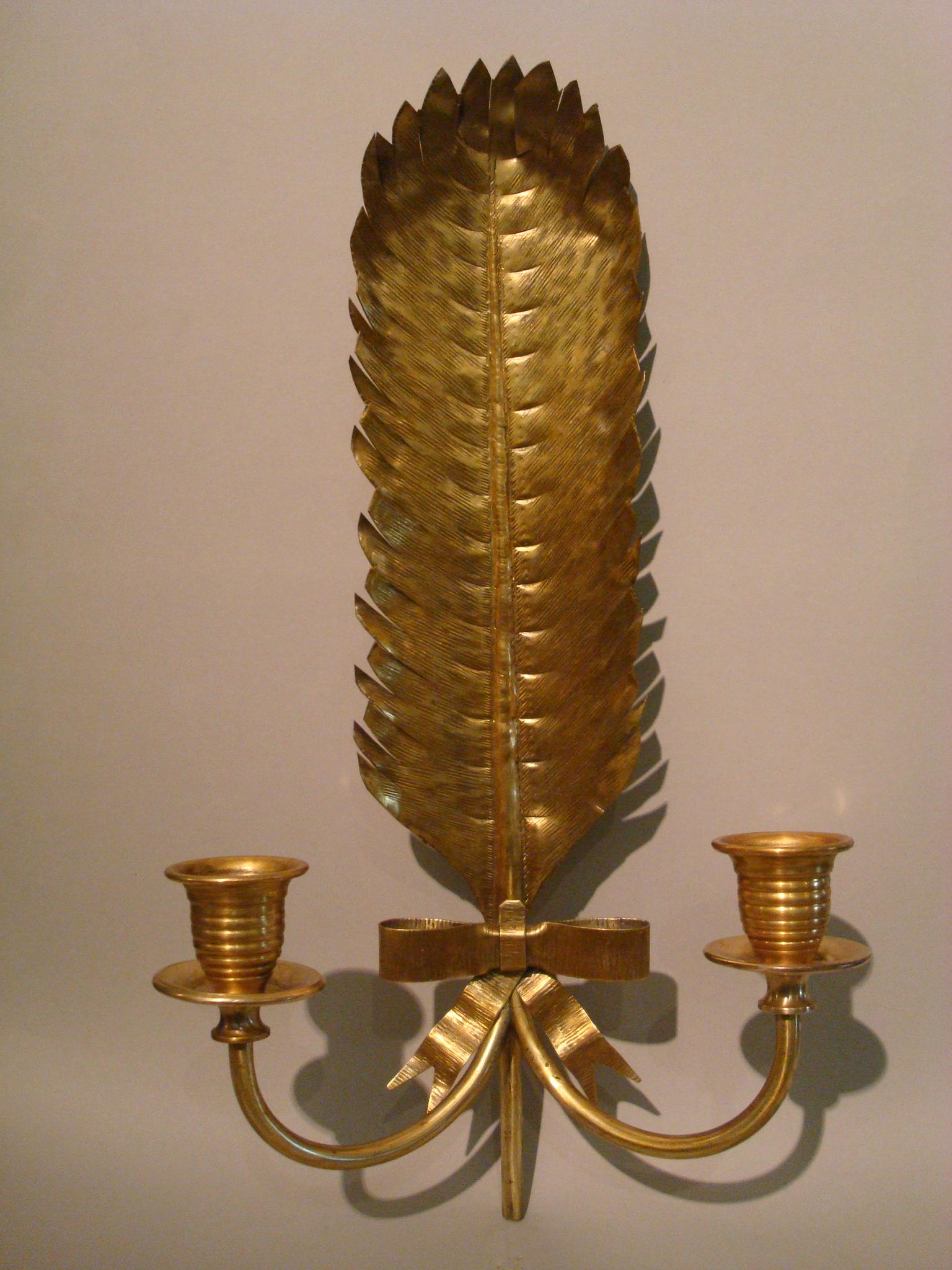 Pair of Feather Gilt Brass Sconces Maison Jansen In Good Condition In Buenos Aires, Olivos