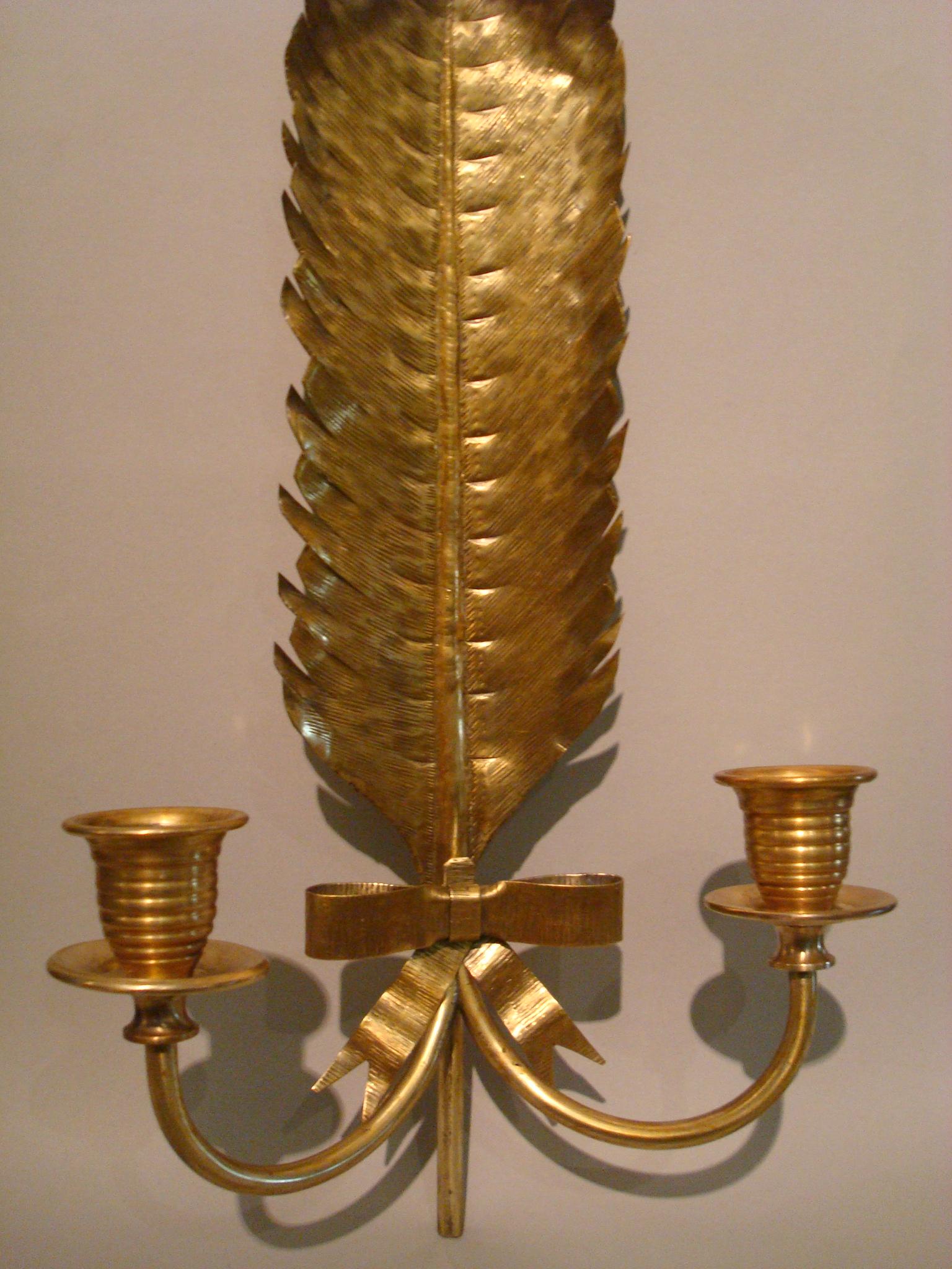 Pair of Feather Gilt Brass Sconces Maison Jansen 1