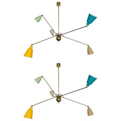 Paire de lampes à suspension articulées à cinq bras de Fedele Papagni