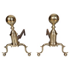 Pair Of Federal Brass Ball Top Andirons