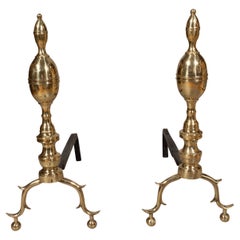 Pair Of Federal Brass Double Lemon Andirons