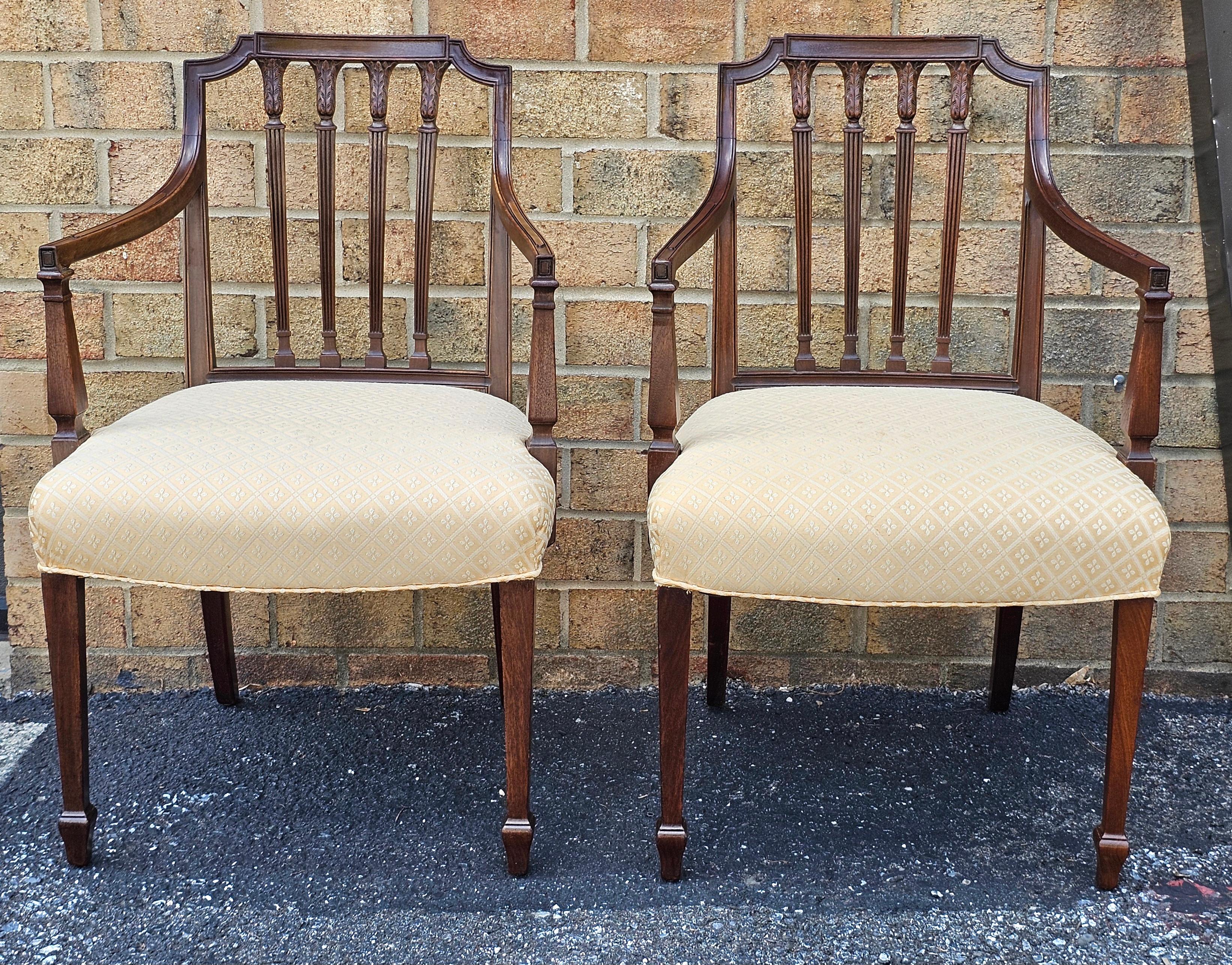 American Pair Federal Mahogany Upholstered Armchairs Attrib. to Ephraim Haines, C. 1805s For Sale