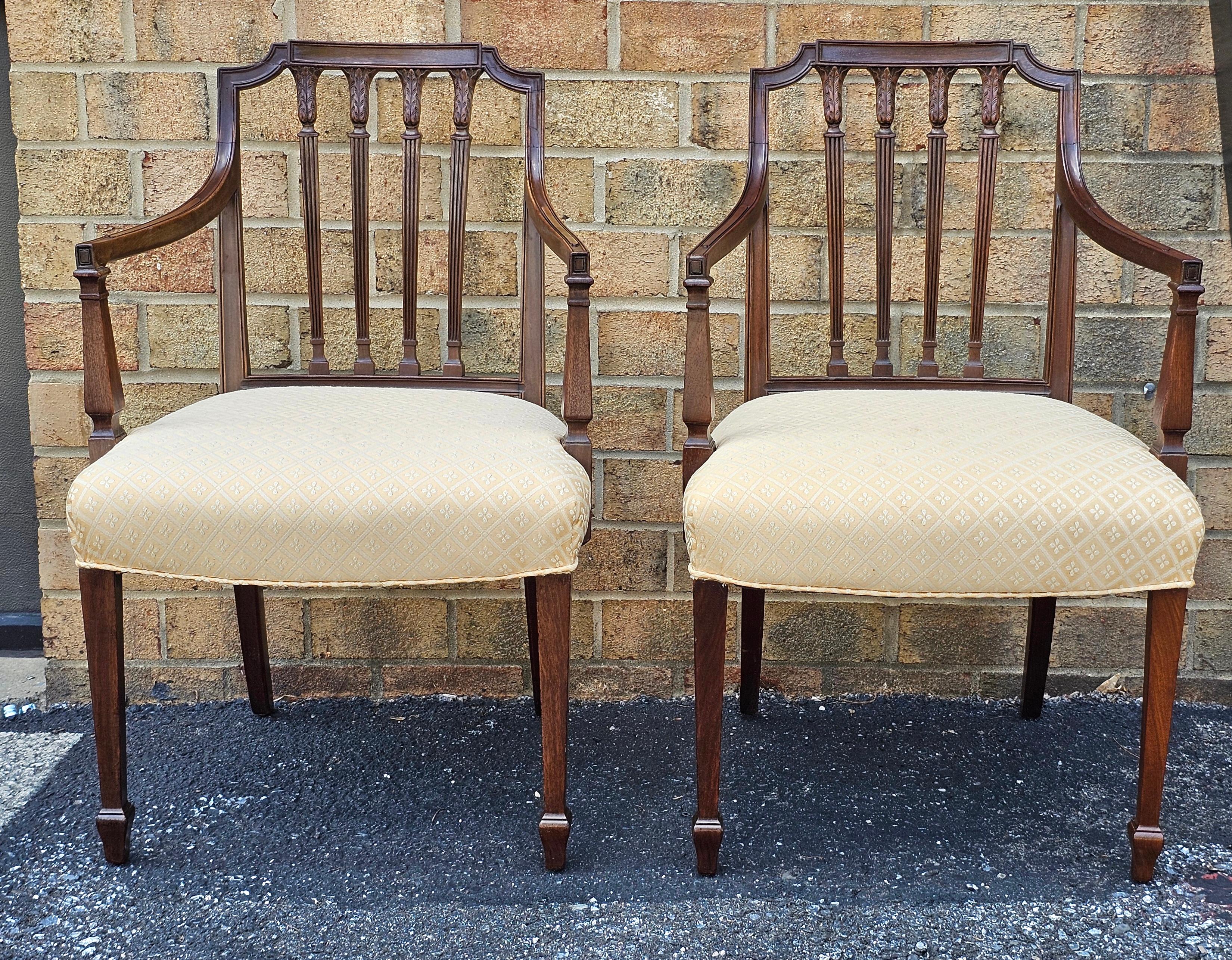 Hand-Crafted Pair Federal Mahogany Upholstered Armchairs Attrib. to Ephraim Haines, C. 1805s For Sale