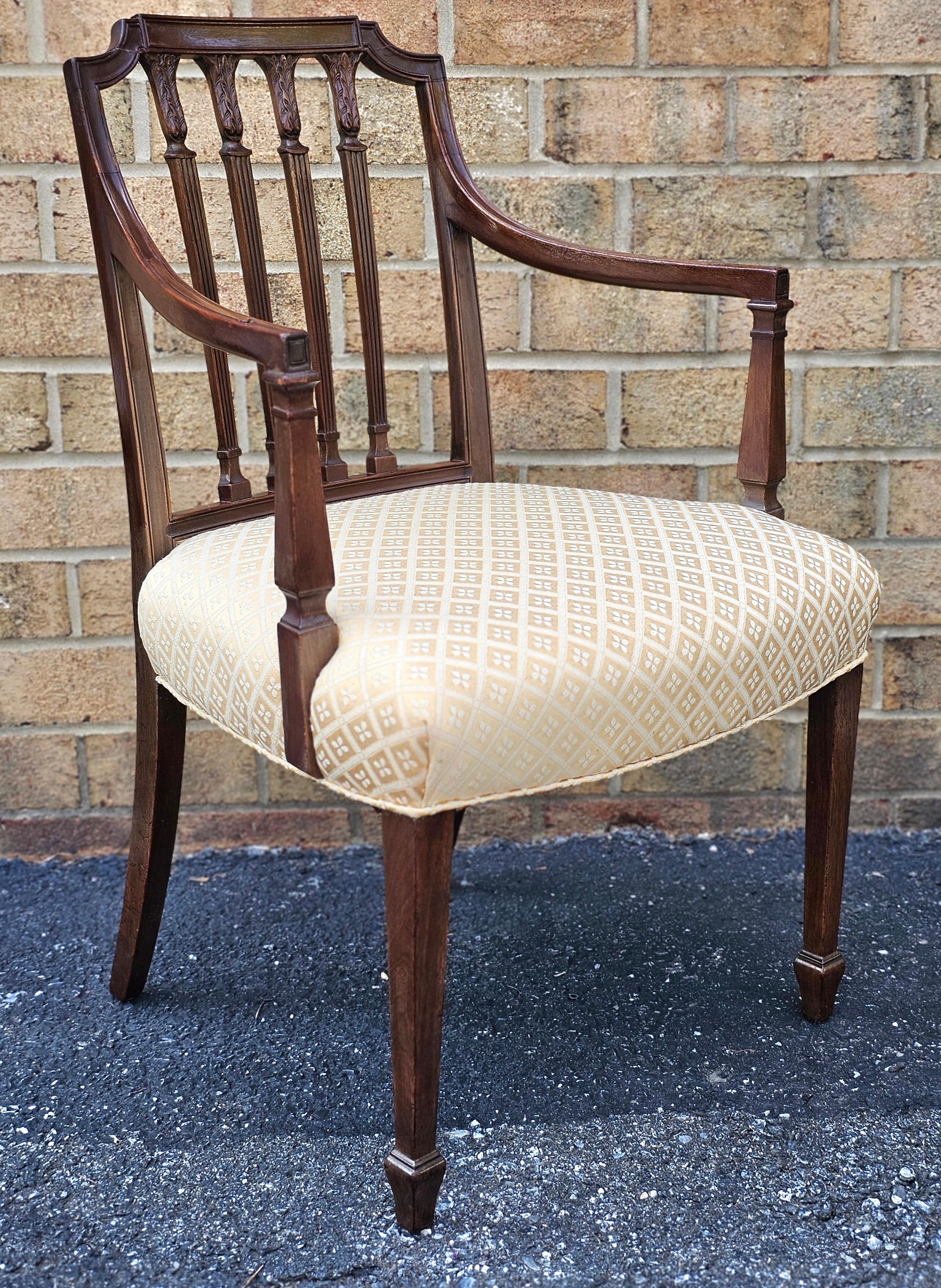 Pair Federal Mahogany Upholstered Armchairs Attrib. to Ephraim Haines, C. 1805s In Good Condition For Sale In Germantown, MD