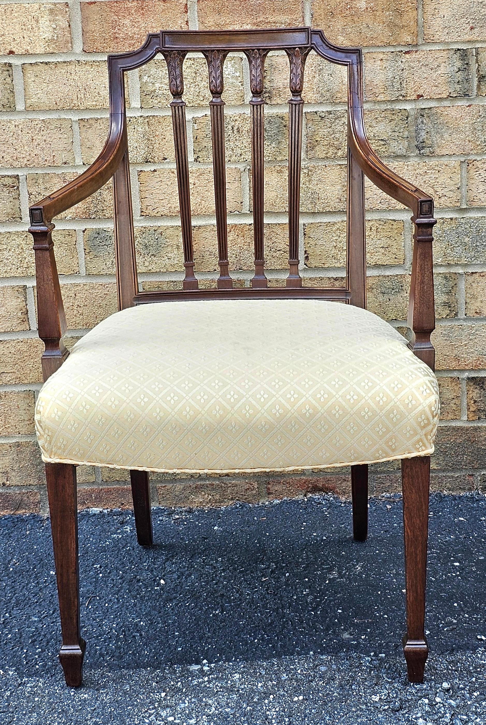 19th Century Pair Federal Mahogany Upholstered Armchairs Attrib. to Ephraim Haines, C. 1805s For Sale