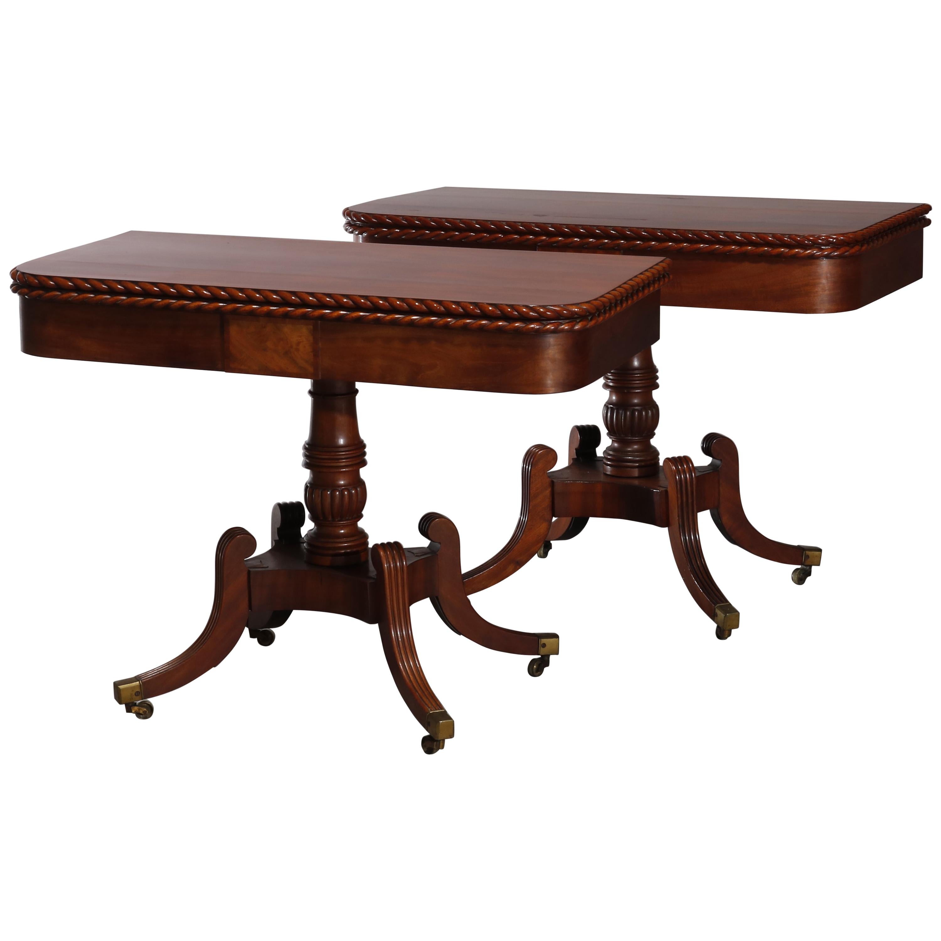 Pair of Federal Flamed Mahogany Game Tables W. Gadrooned Edge, circa 1820