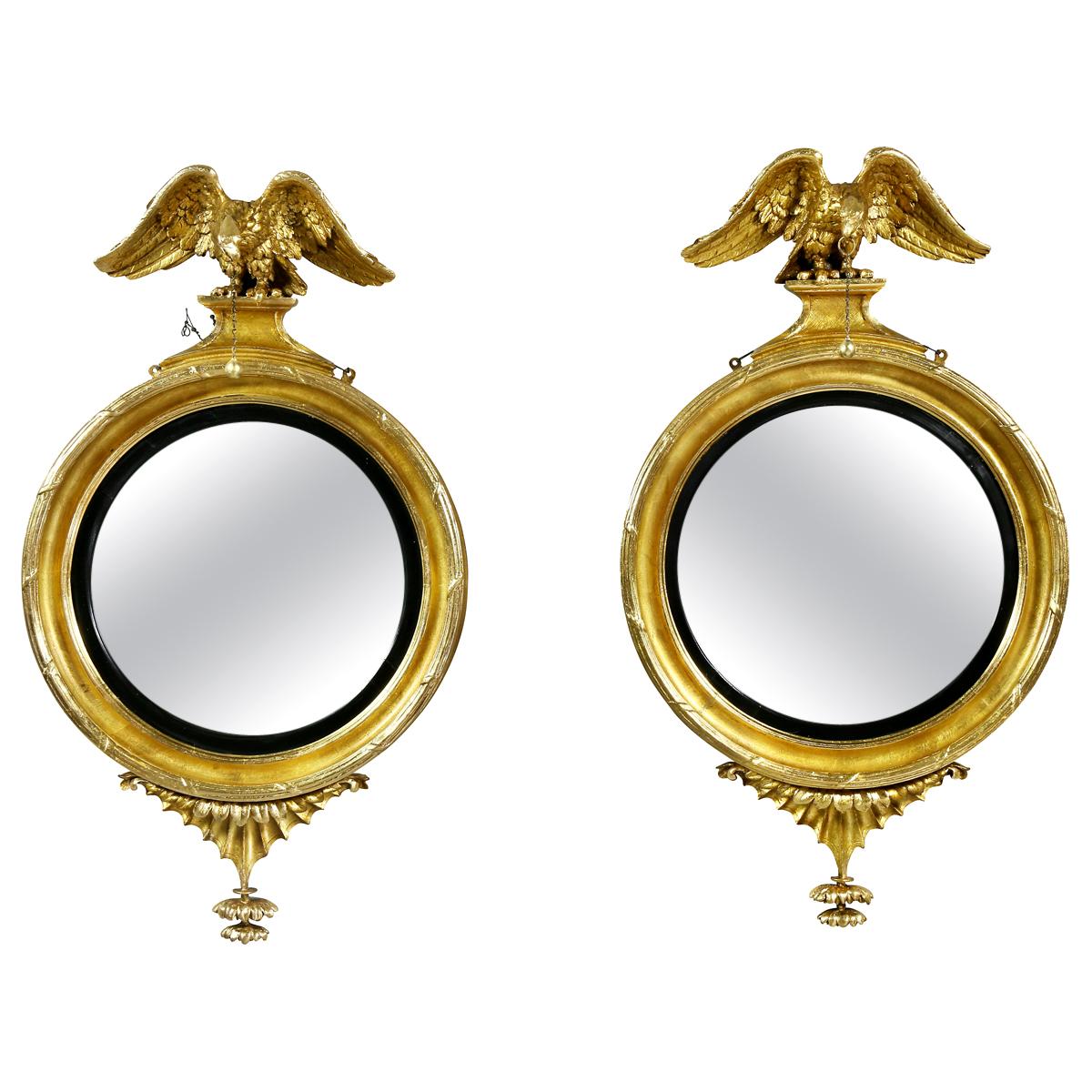 Pair Of Federal Giltwood Convex Mirrors
