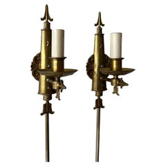 Pair of Federal Revival Brass Arrow & Quiver Wall Sconces with Star Motif