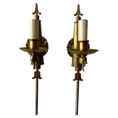 Pair of Federal Revival Brass Arrow & Quiver Wall Sconces with Star Motif