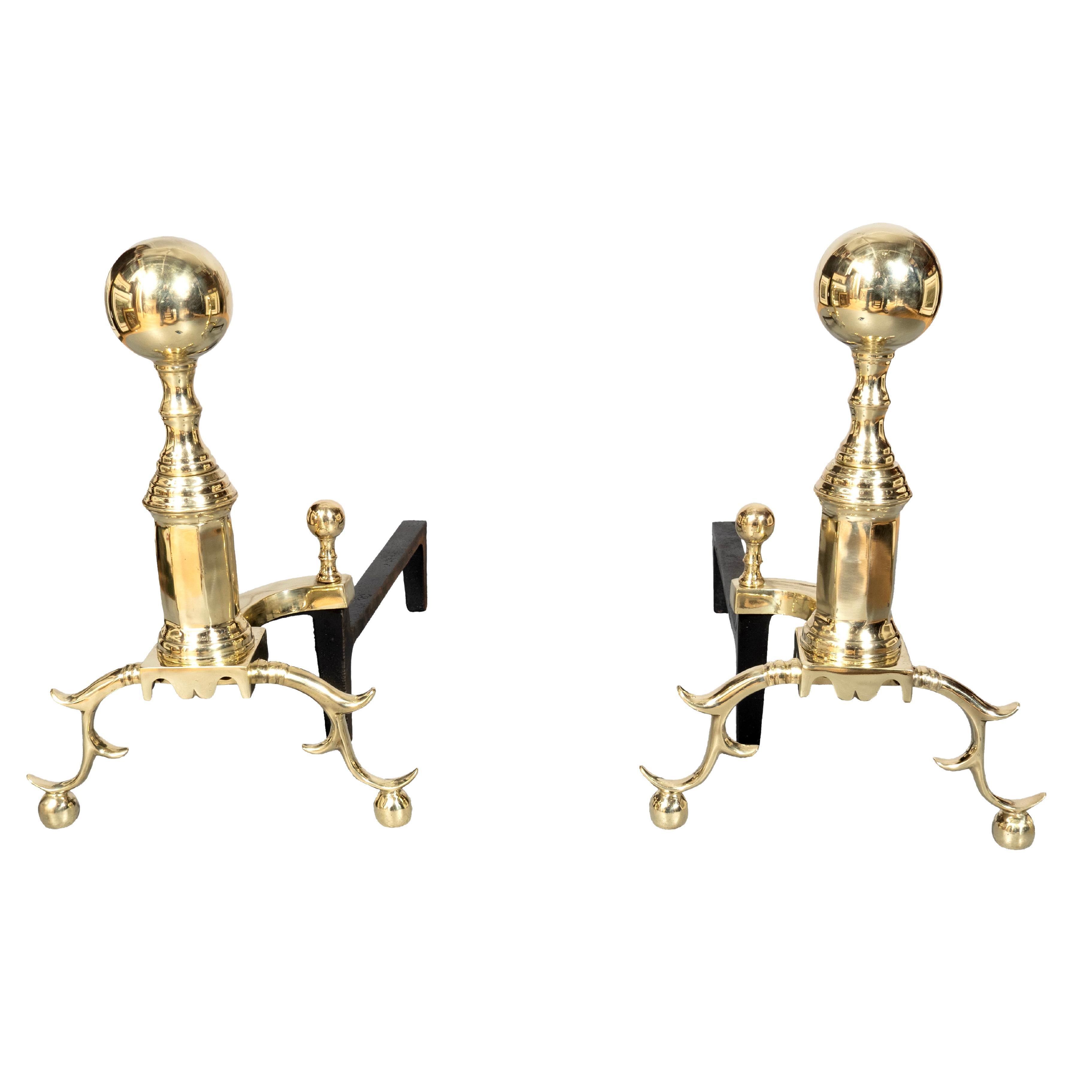 Pair Of Federal Style Brass Andirons