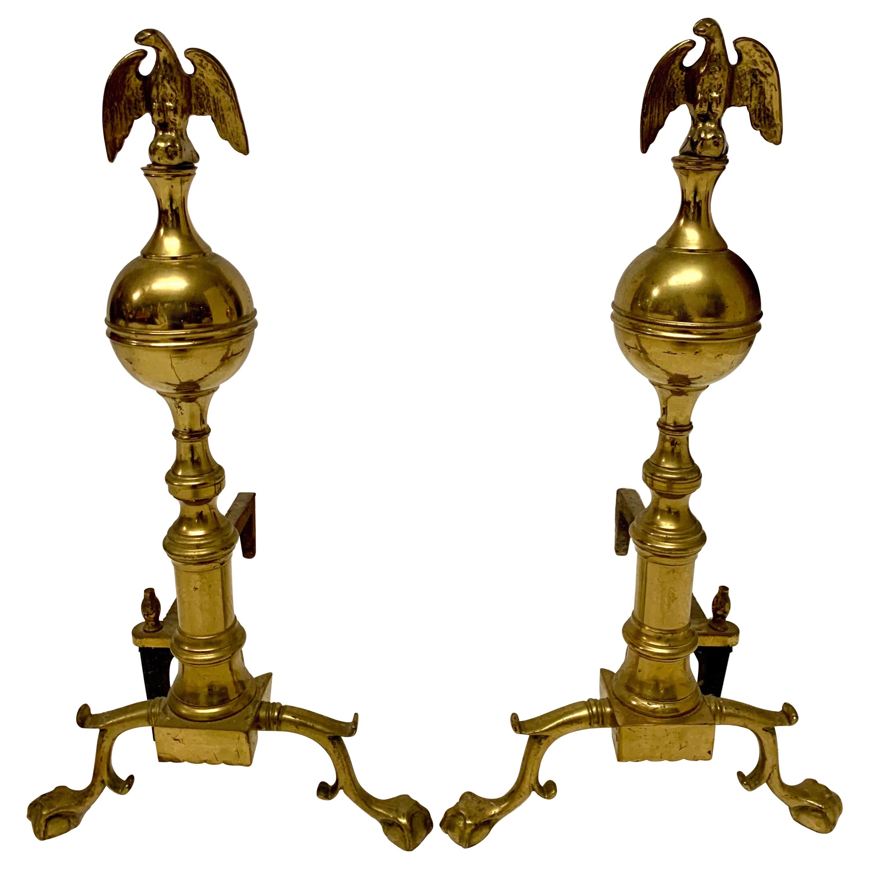 Pair of Federal Style Brass Eagle Andirons