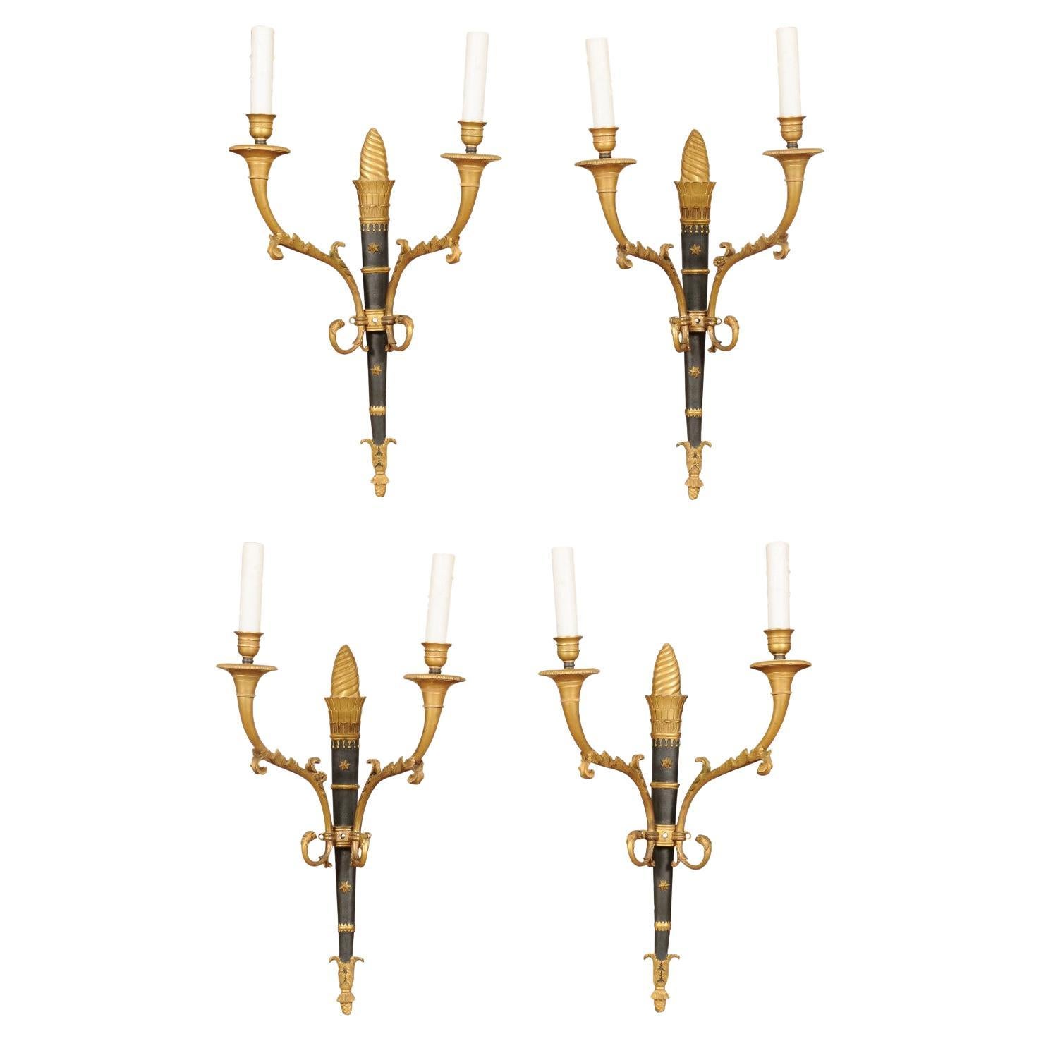 Pair of Federal Style Gilt Bronze 2 Lite Sconces Early 20th Cent 'One Pair Only' For Sale