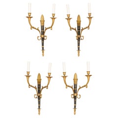Pair of Federal Style Gilt Bronze 2 Lite Sconces Early 20th Cent 'One Pair Only'