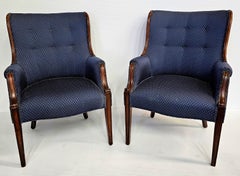 Pair of Federal Style Mahogany and Tufted Upholstered Wingback Armchairs