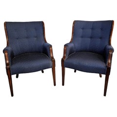 Pair of Federal Style Mahogany and Tufted Upholstered Wingback Armchairs