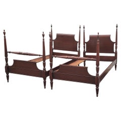 Retro Pair of Federal Style Mahogany Semi-Poster Twin Size Bedsteads, Circa 1940s,