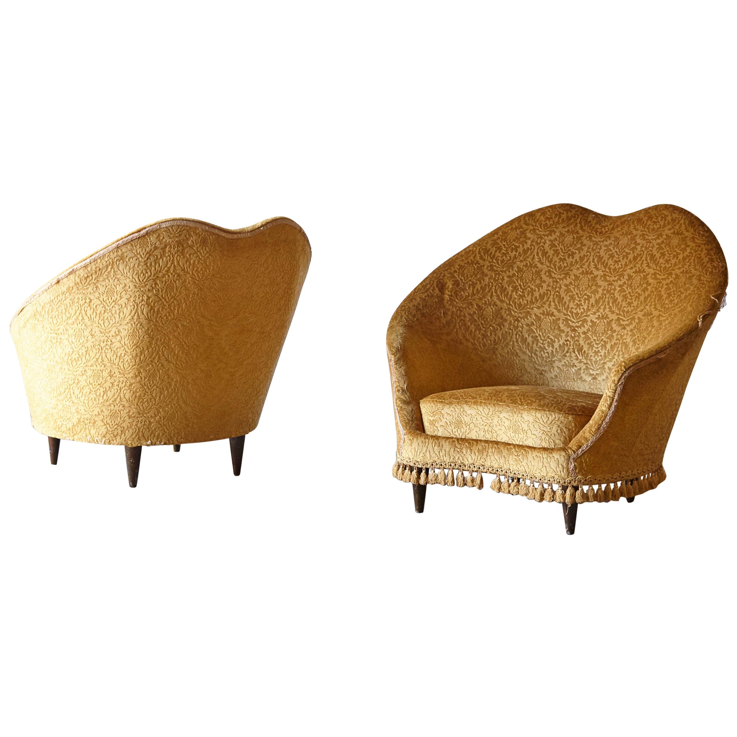 Pair of Federico Munari Lounge Chairs, for Reupholstery, Italy, 1950s