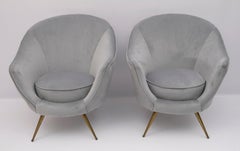 Moderne italienische Samtsessel von Federico Munari aus der Mitte des Jahrhunderts, 1950er Jahre, Paar