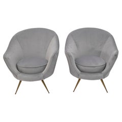 Pair of Federico Munari Mid-Century Modern Italian Velvet Armchairs, 1950s
