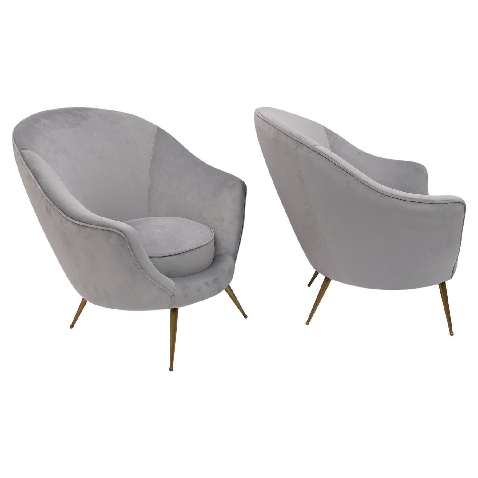 Pair of Federico Munari Mid-Century Modern Italian Velvet Armchairs, 1950s