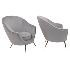 Pair of Federico Munari Mid-Century Modern Italian Velvet Armchairs, 1950s
