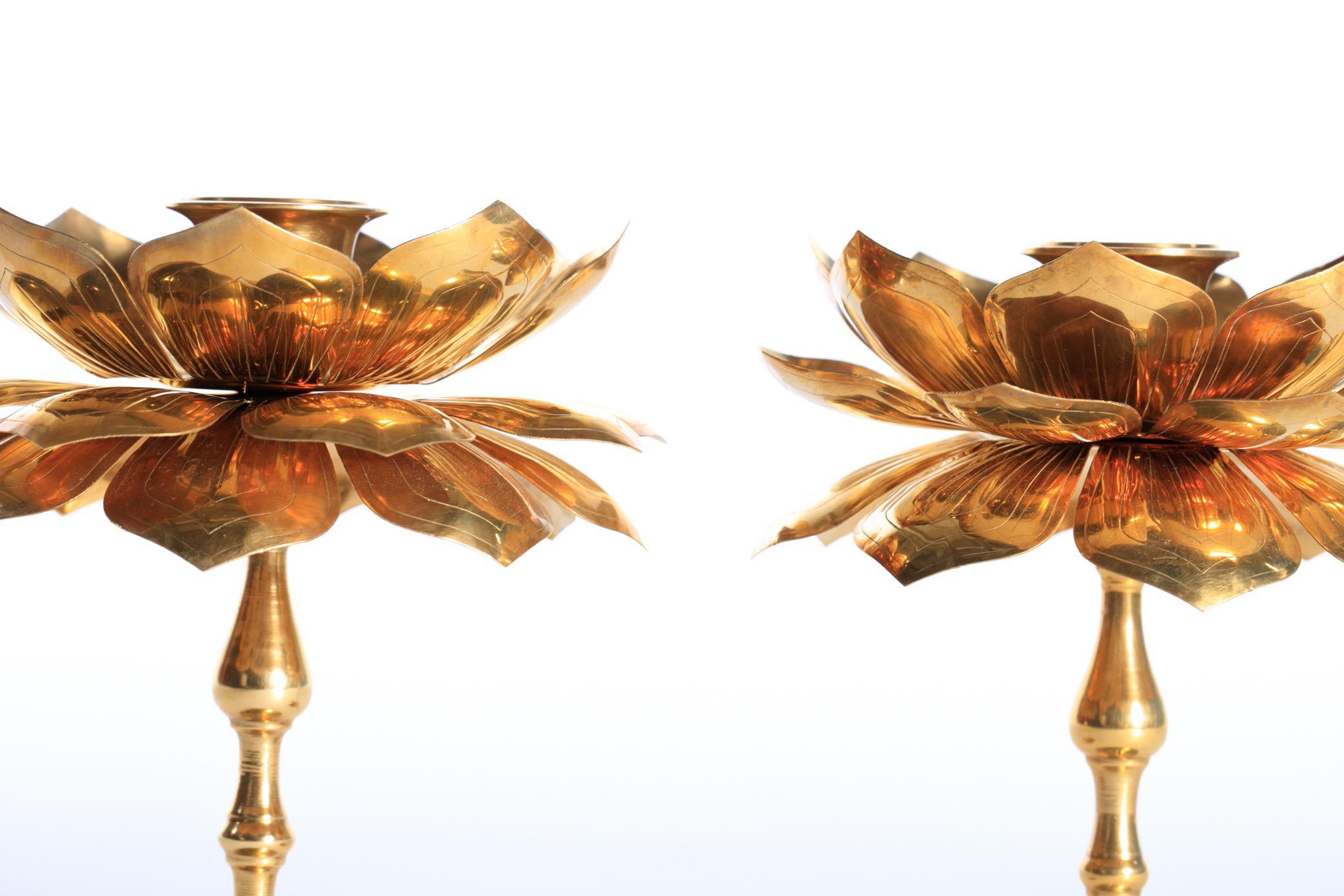Pair of Parzinger Style Feldman Lotus Candlesticks In Good Condition In Saint Louis, MO