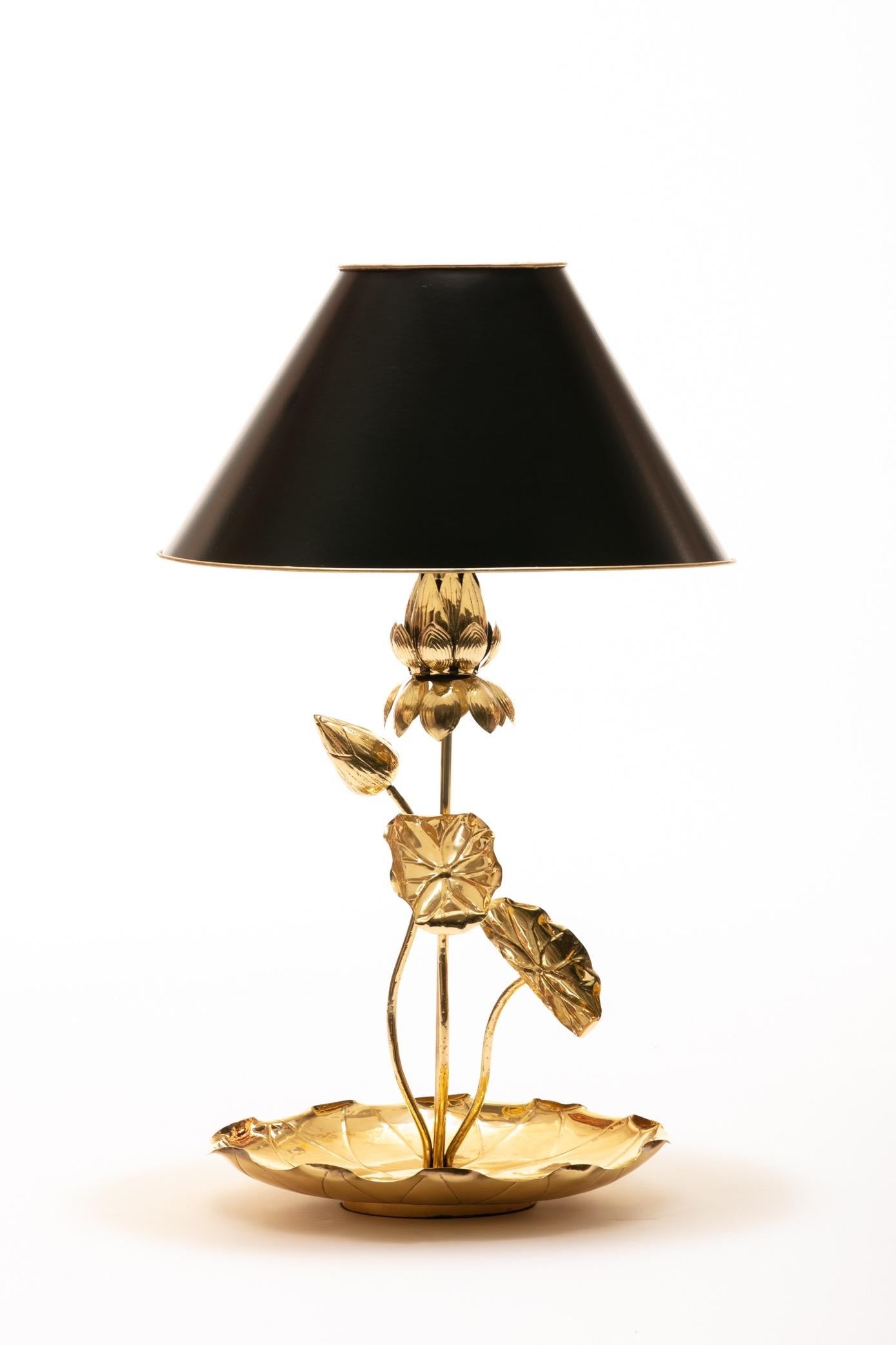 Pair of matching sculptural brass flower lamps by Feldman Lighting Company often described as in the style of Tommi Parzinger. When originally sold, Feldman lotus lamps were customized to the buyer's taste - one could select the number of branches