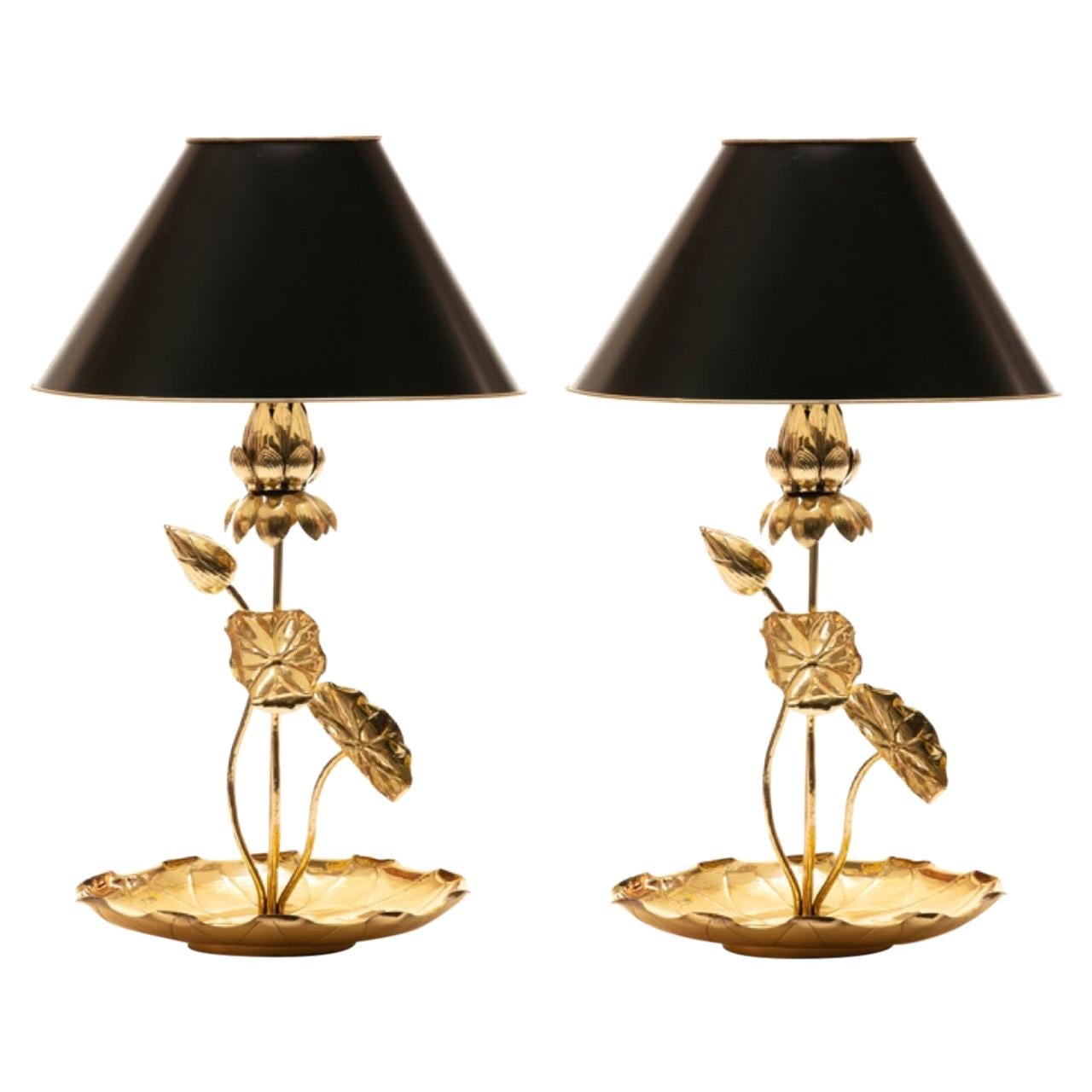 Pair of Feldman Brass Lotus Lamps in the Style of Parzinger, circa 1960