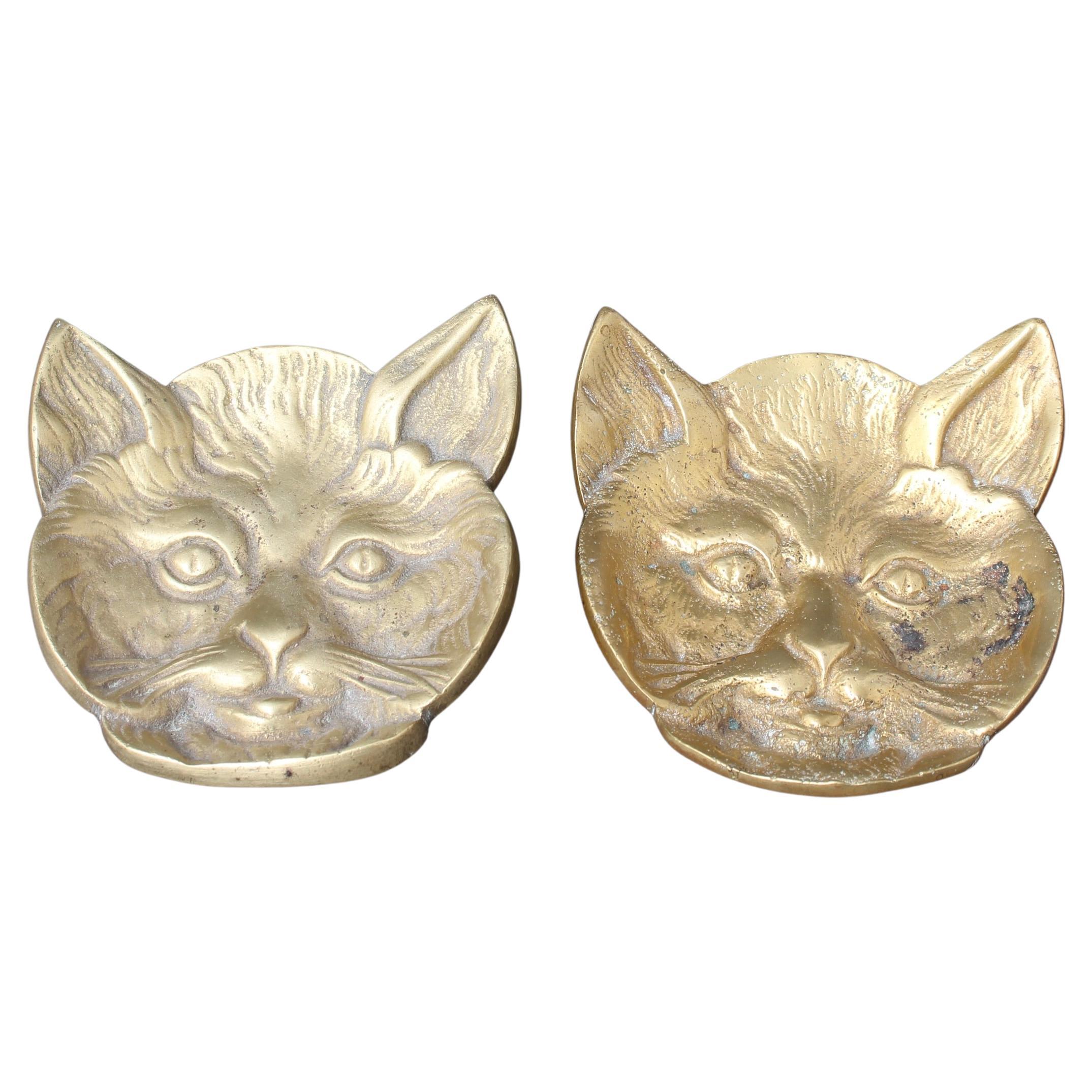 Pair of Feline Brass Dishes (20th Century)