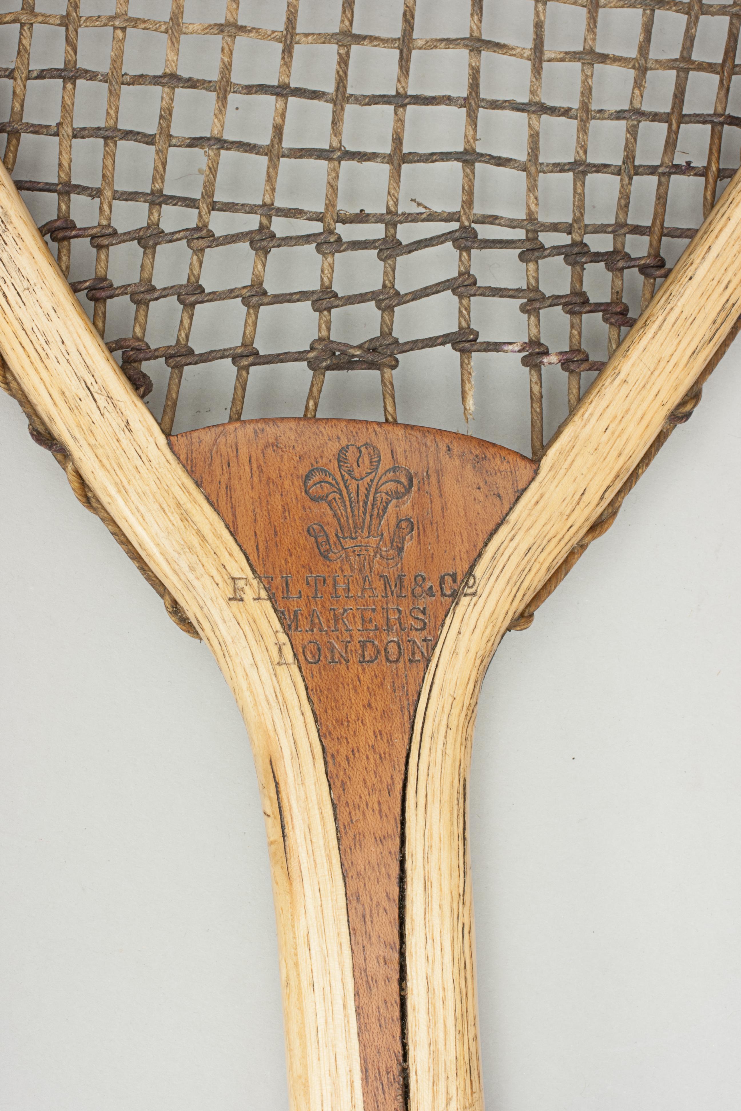 Wood Pair of Feltham Lawn Tennis Rackets, 'The Alexandra' in Original Box and Poster