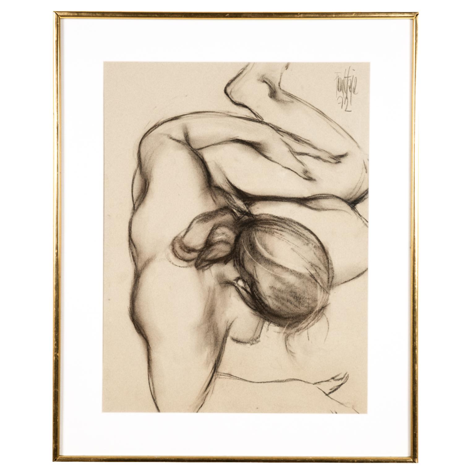 Hand-Painted Pair of Female Nude Sketches By José Luis Fuentetaja For Sale