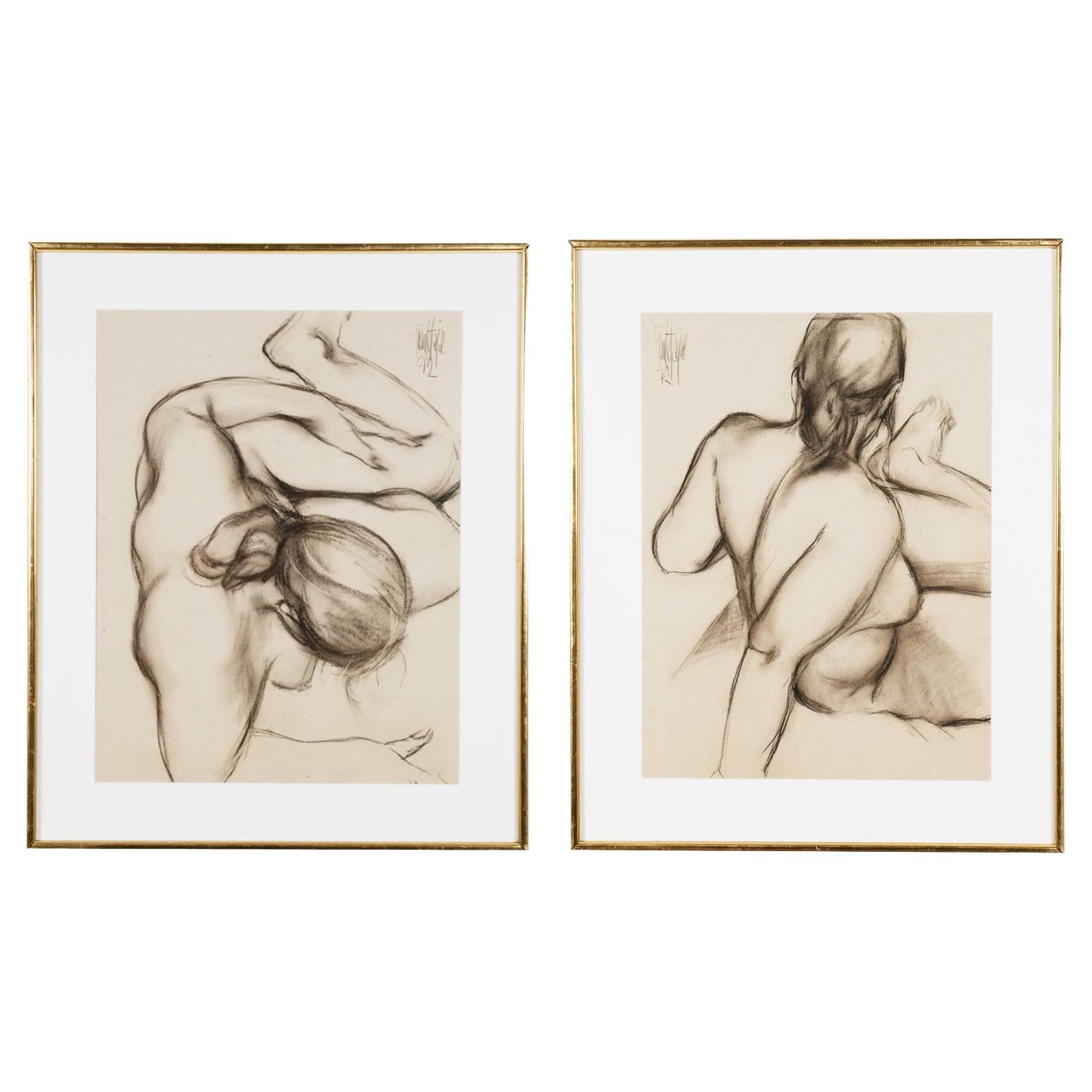 Pair of Female Nude Sketches By José Luis Fuentetaja For Sale