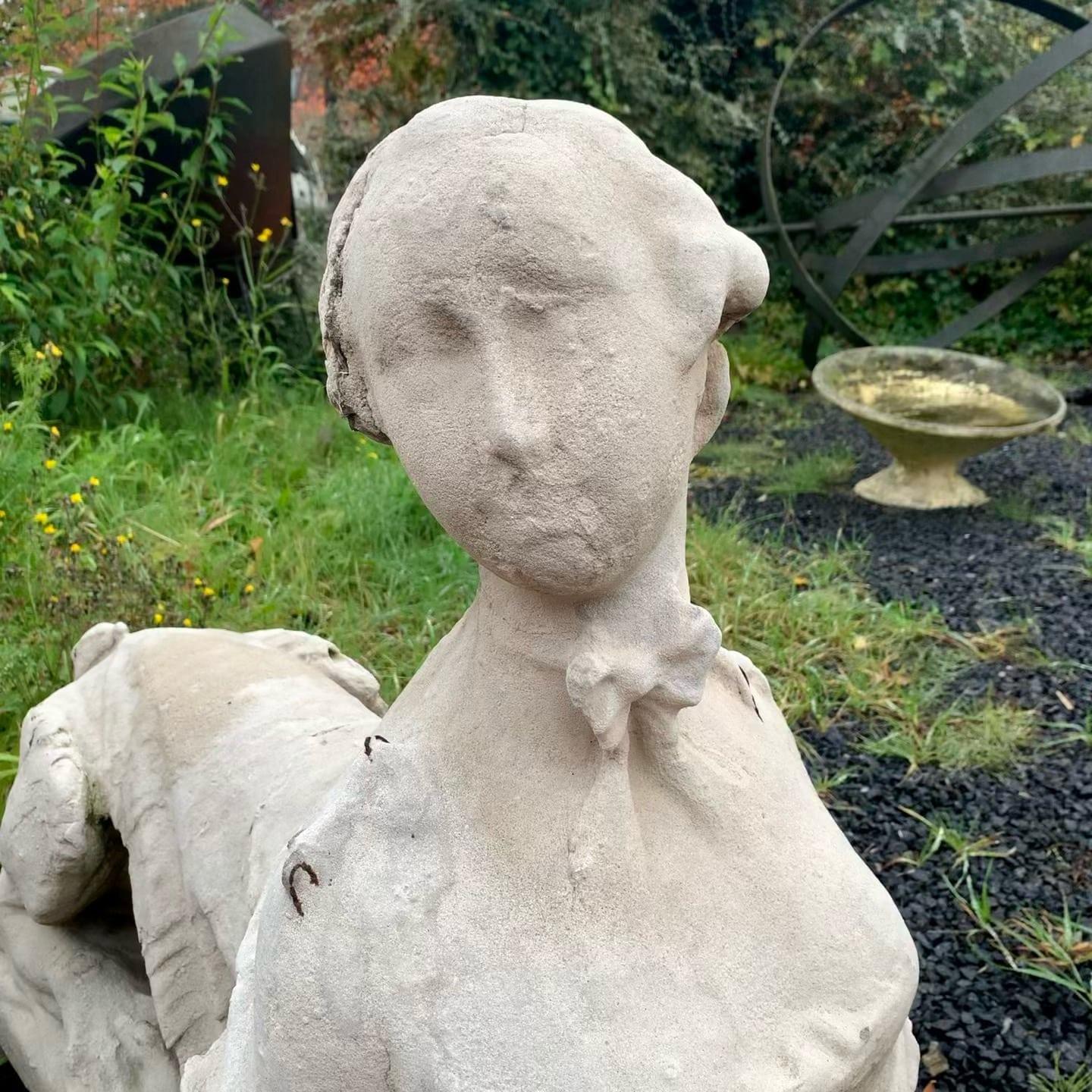 French Pair of Female Sphinx Statues in Carved Stone – 19th Century For Sale