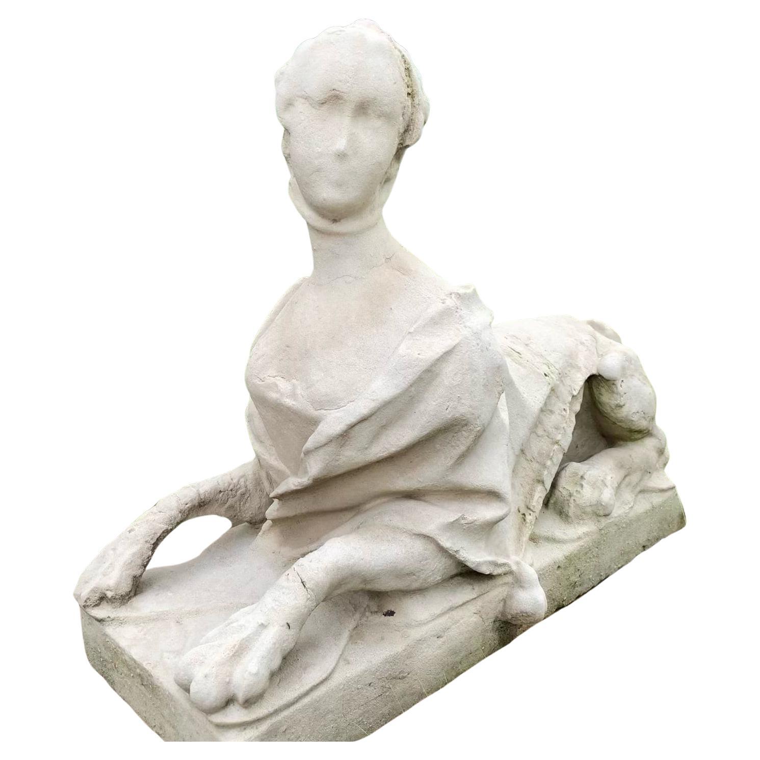 Pair of Female Sphinx Statues in Carved Stone – 19th Century