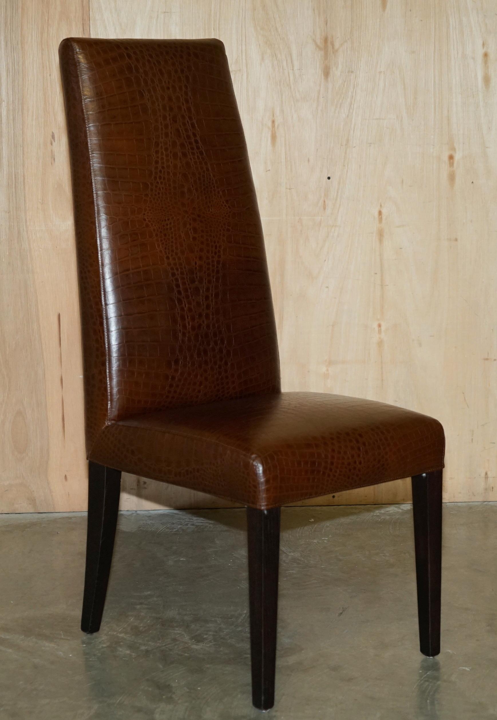 Paire de chaises ovales en cuir marronENDI ALLIGATOR CROCODILE PATINA en vente 7