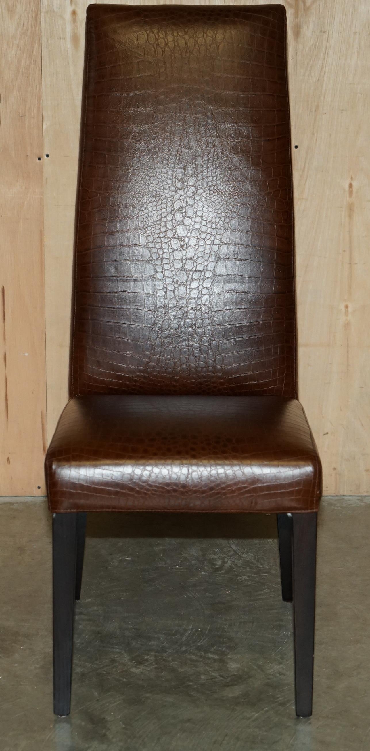 Paire de chaises ovales en cuir marronENDI ALLIGATOR CROCODILE PATINA en vente 8