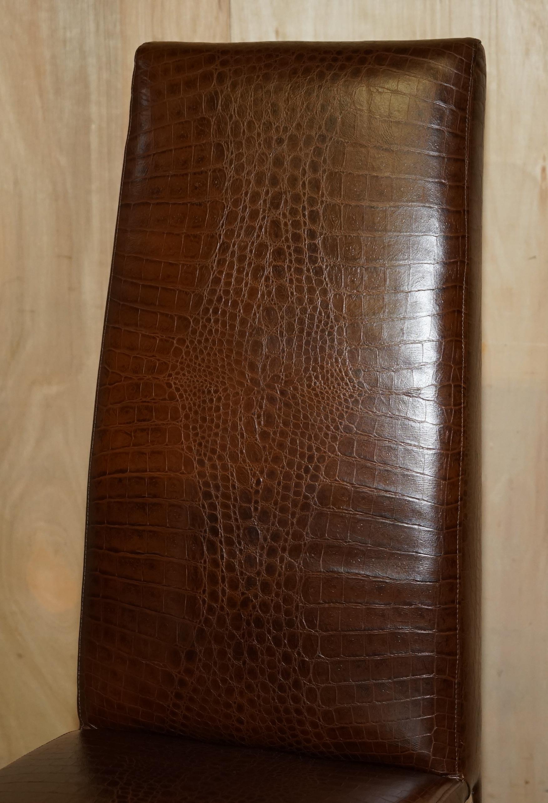 PAIR OF FENDI ALLIGATOR CROCODILE PATINA BROWN LEATHER OCCASIONAL CHAIRs For Sale 9