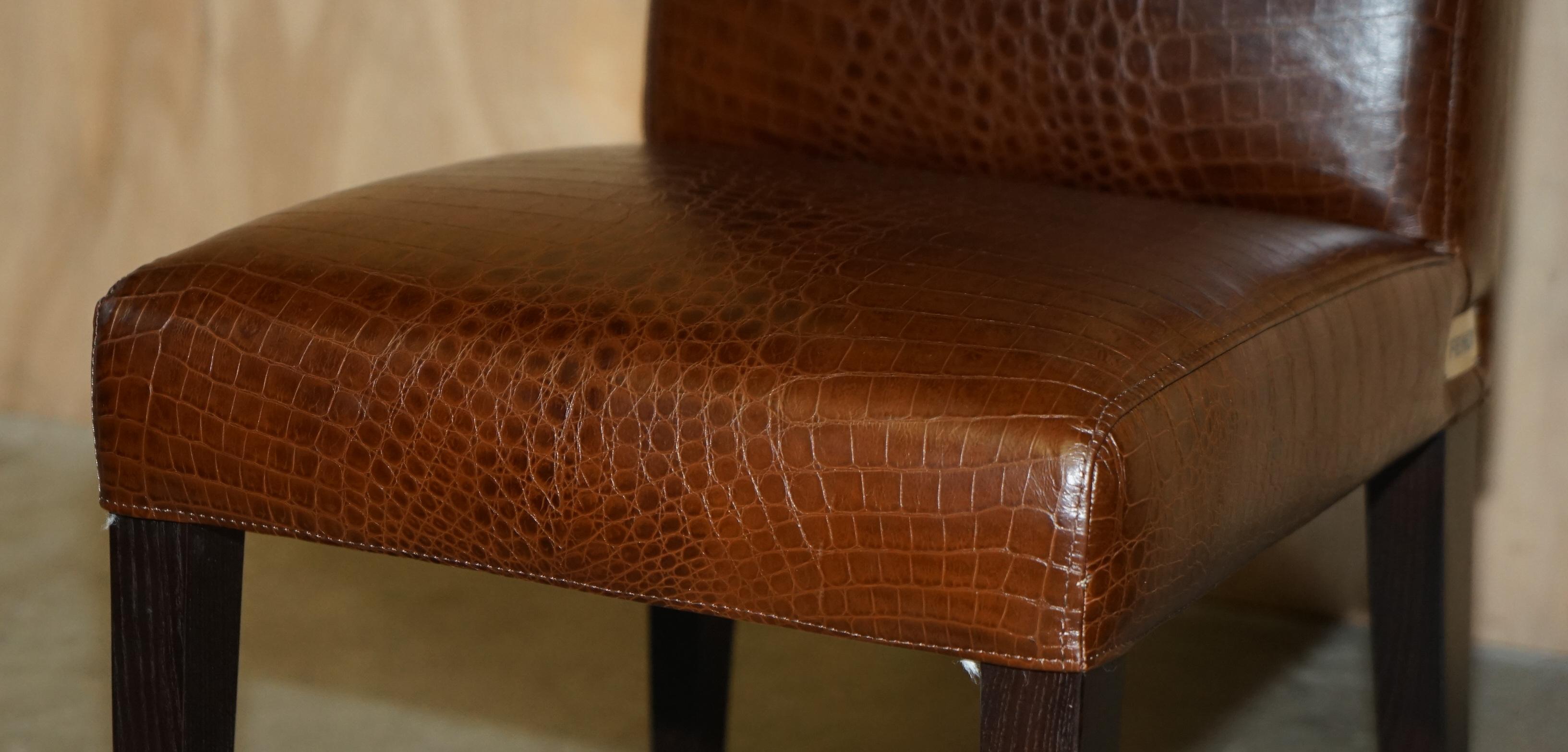 Paire de chaises ovales en cuir marronENDI ALLIGATOR CROCODILE PATINA en vente 10