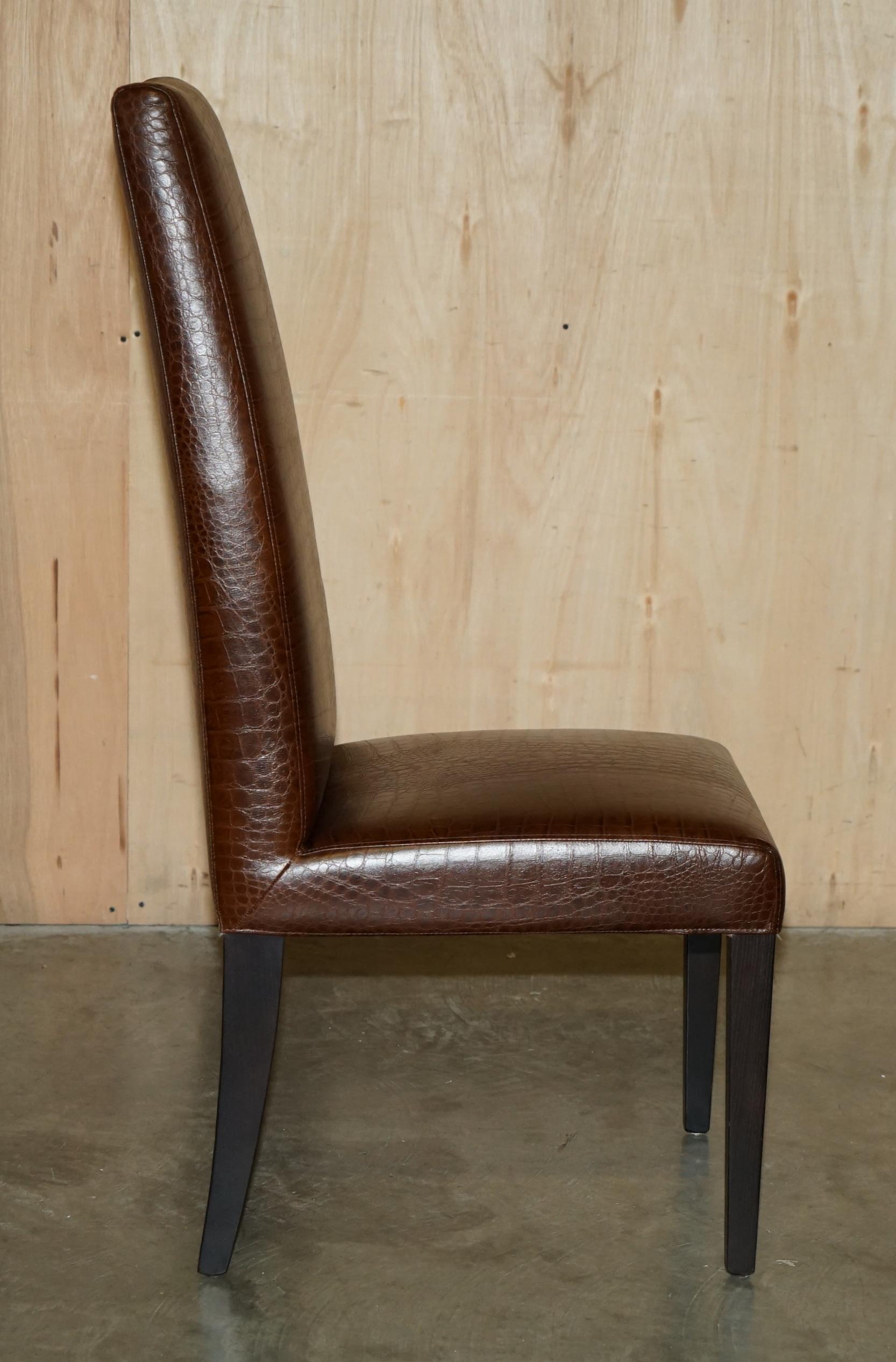 Paire de chaises ovales en cuir marronENDI ALLIGATOR CROCODILE PATINA en vente 11