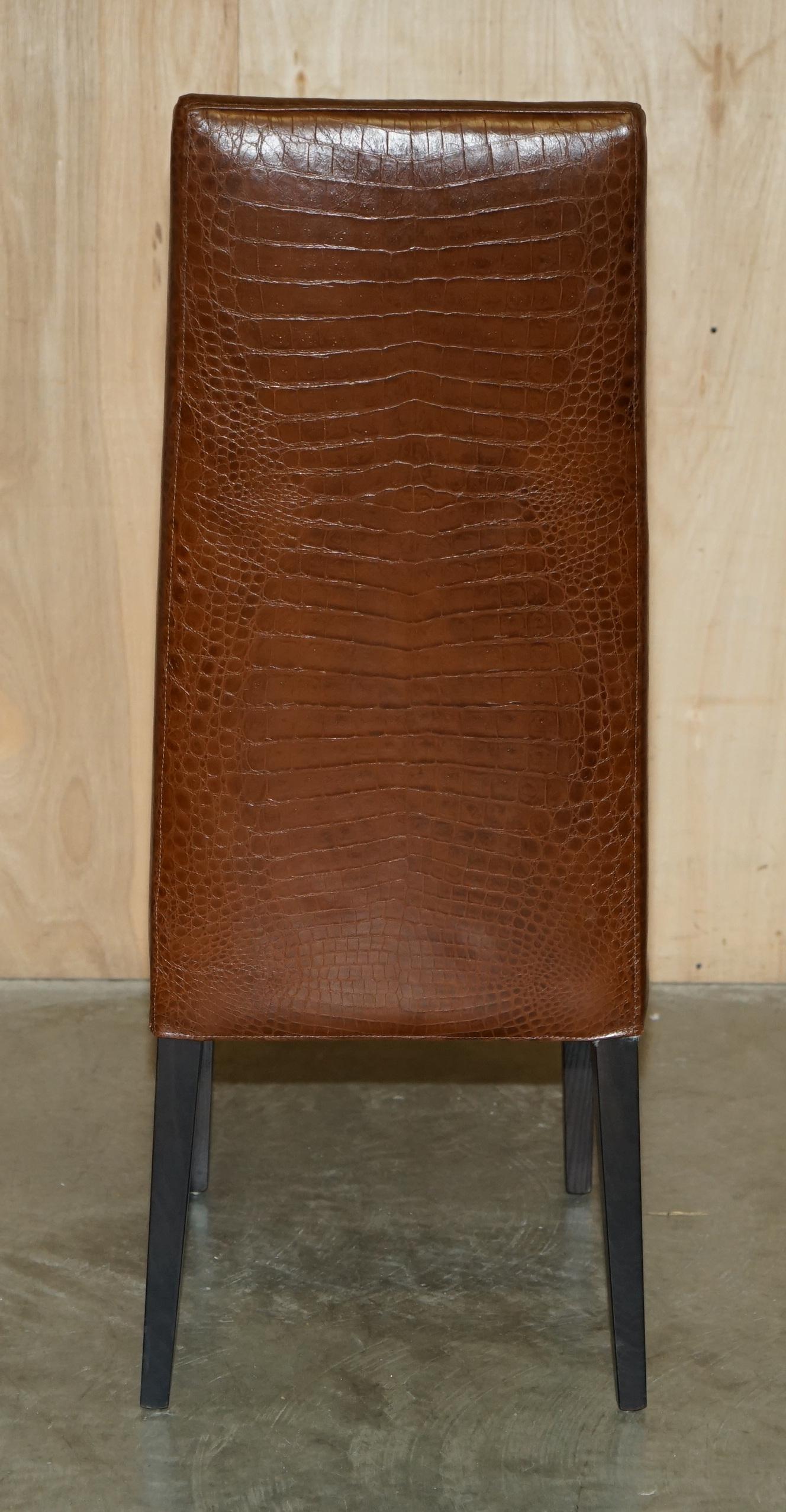Paire de chaises ovales en cuir marronENDI ALLIGATOR CROCODILE PATINA en vente 12