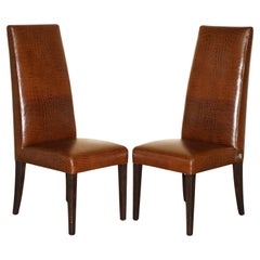 PAIR OF FENDI ALLIGATOR CROCODILE PATINA BROWN LEATHER OCCASIONAL CHAIRs