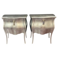 Pair Of Fendi Canova Silver Leaf Nightstands