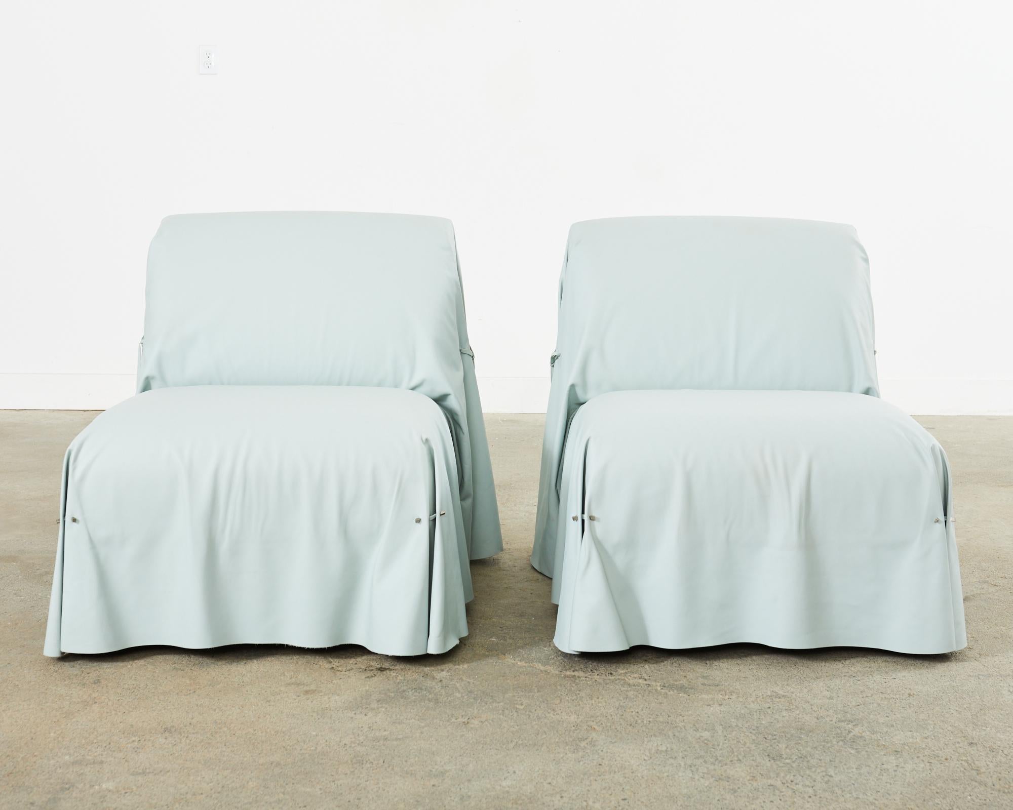 Néoclassique Fendi Casa Arctic Blue Leather Tunica fauteuil de salon  en vente