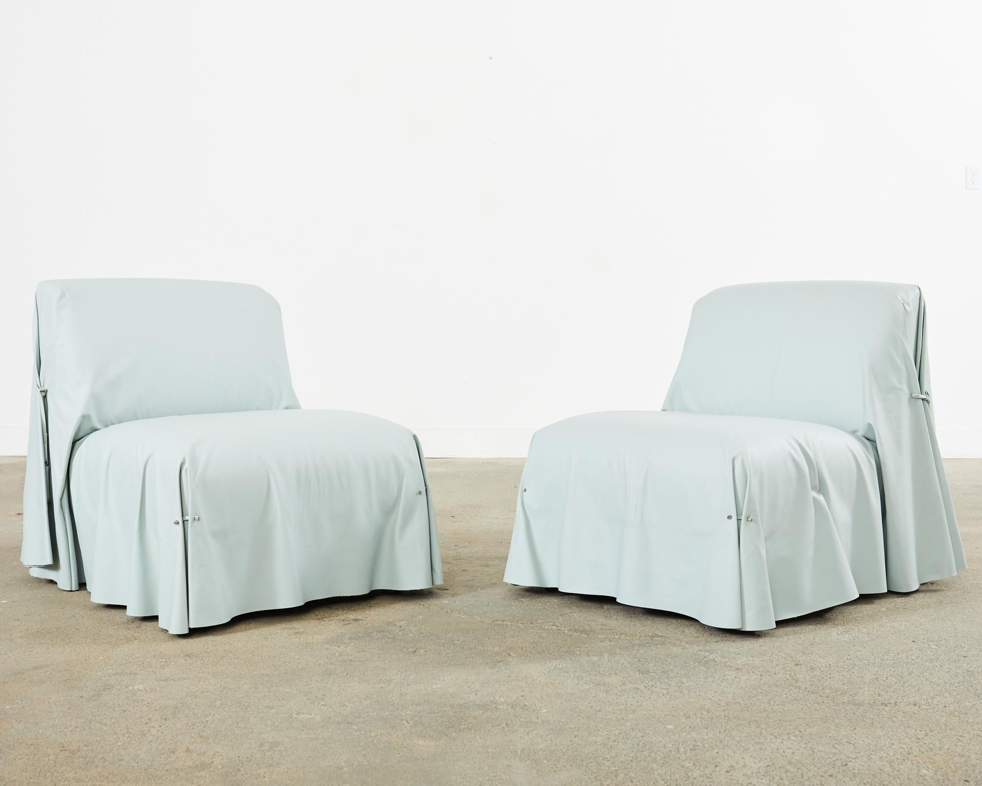 italien Fendi Casa Arctic Blue Leather Tunica fauteuil de salon  en vente