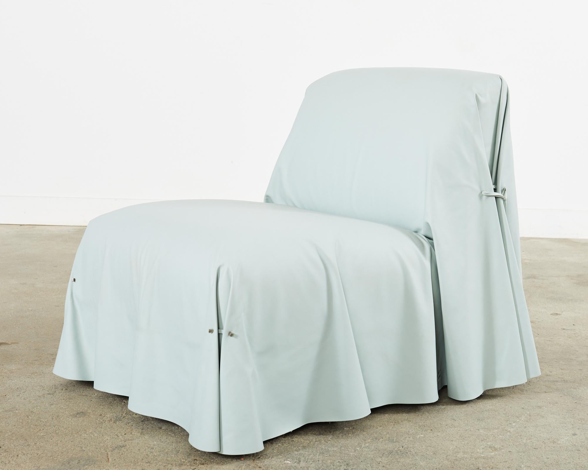 Fendi Casa Arctic Blue Leather Tunica fauteuil de salon  en vente 1
