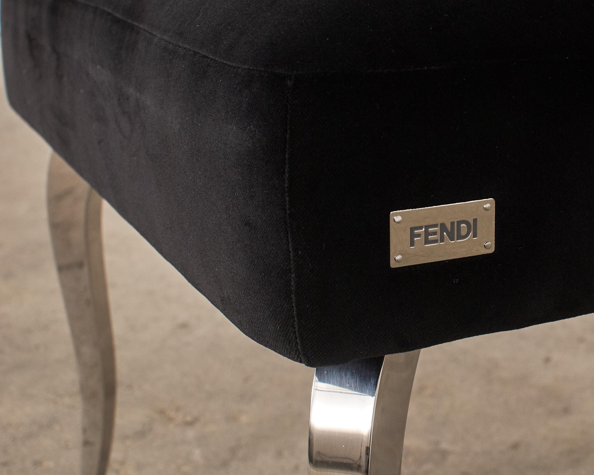 Pair of Fendi Casa Black Velvet Chrome Tulip Chairs For Sale 3