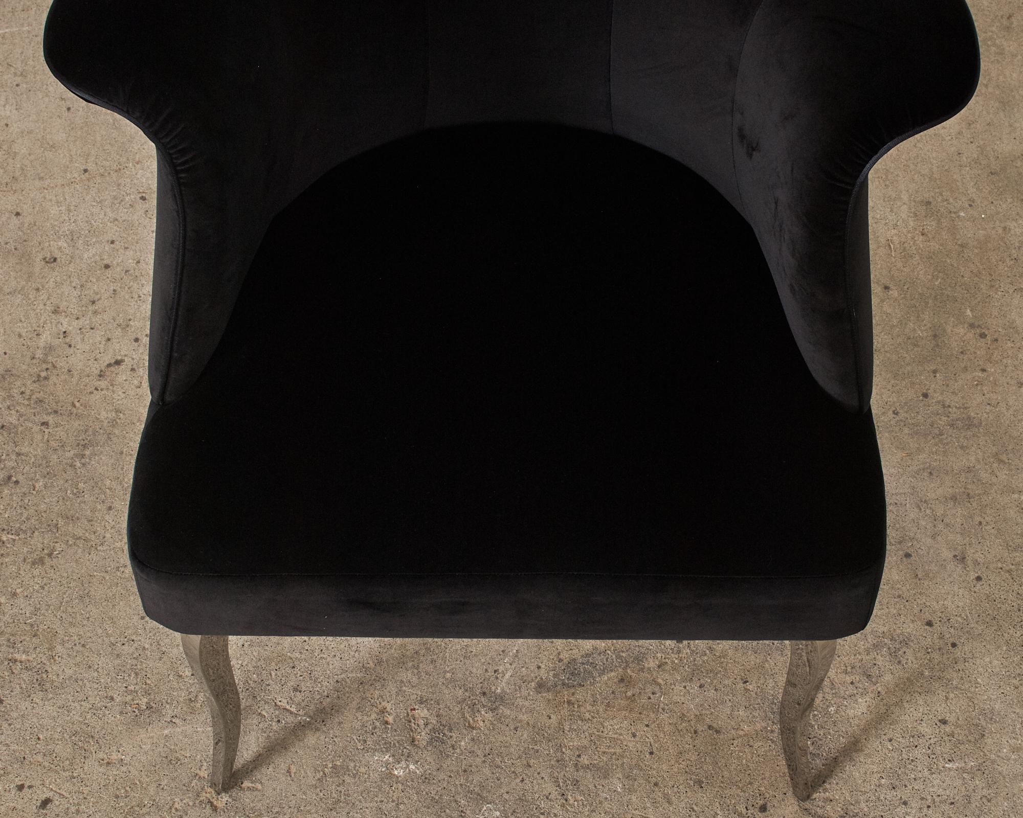 Pair of Fendi Casa Black Velvet Chrome Tulip Chairs For Sale 7